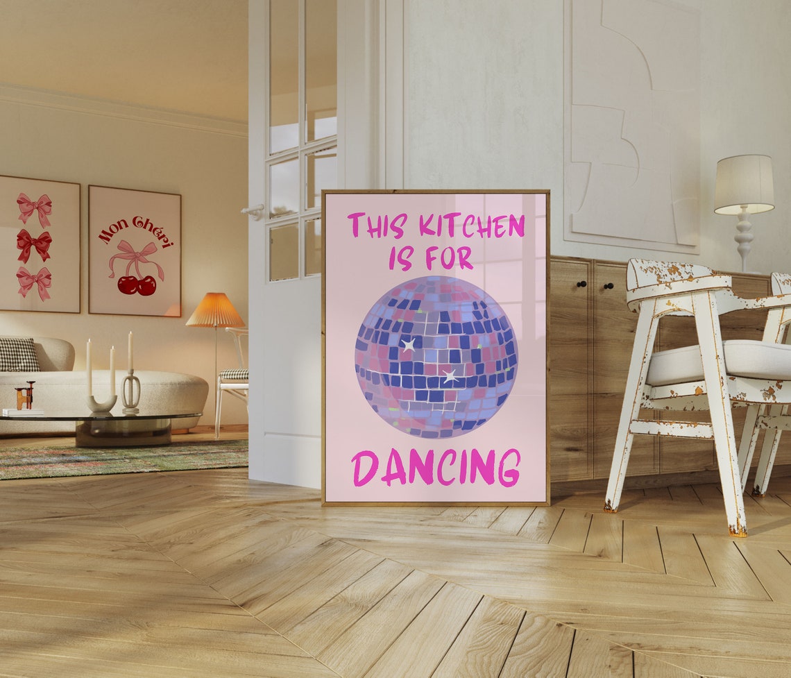 This Kitchen Is for Dancing Pink Disco Ball Fun Quote Poster - Image 4