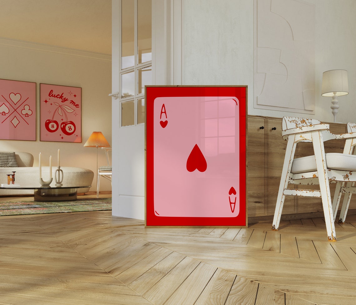 Trendy Girly Ace of Hearts Playing Card Bold Retro Pink Poster - Image 4