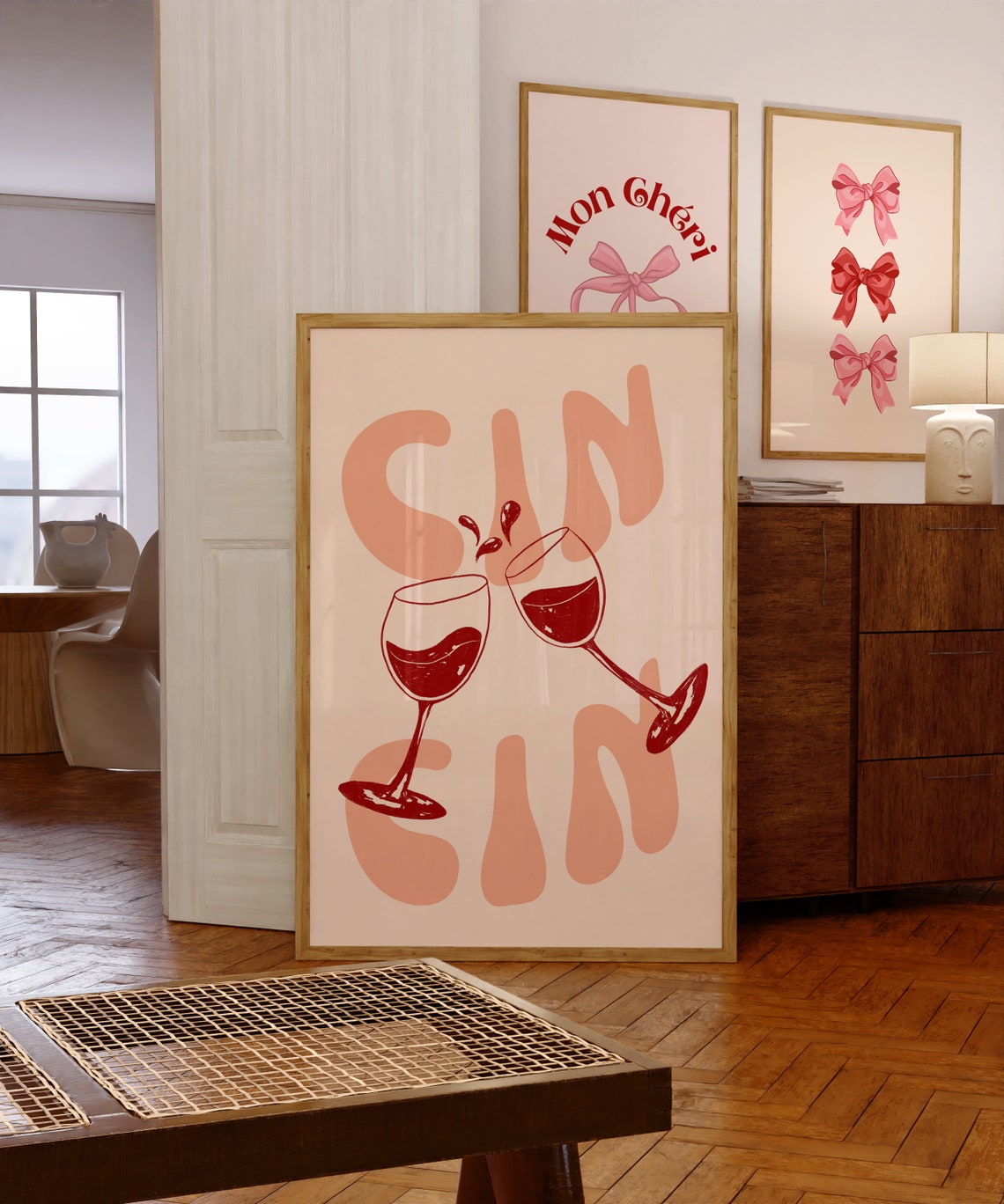 Cin Cin Cheers Wine Glasses Retro Bar Cart Typography Poster - Image 3