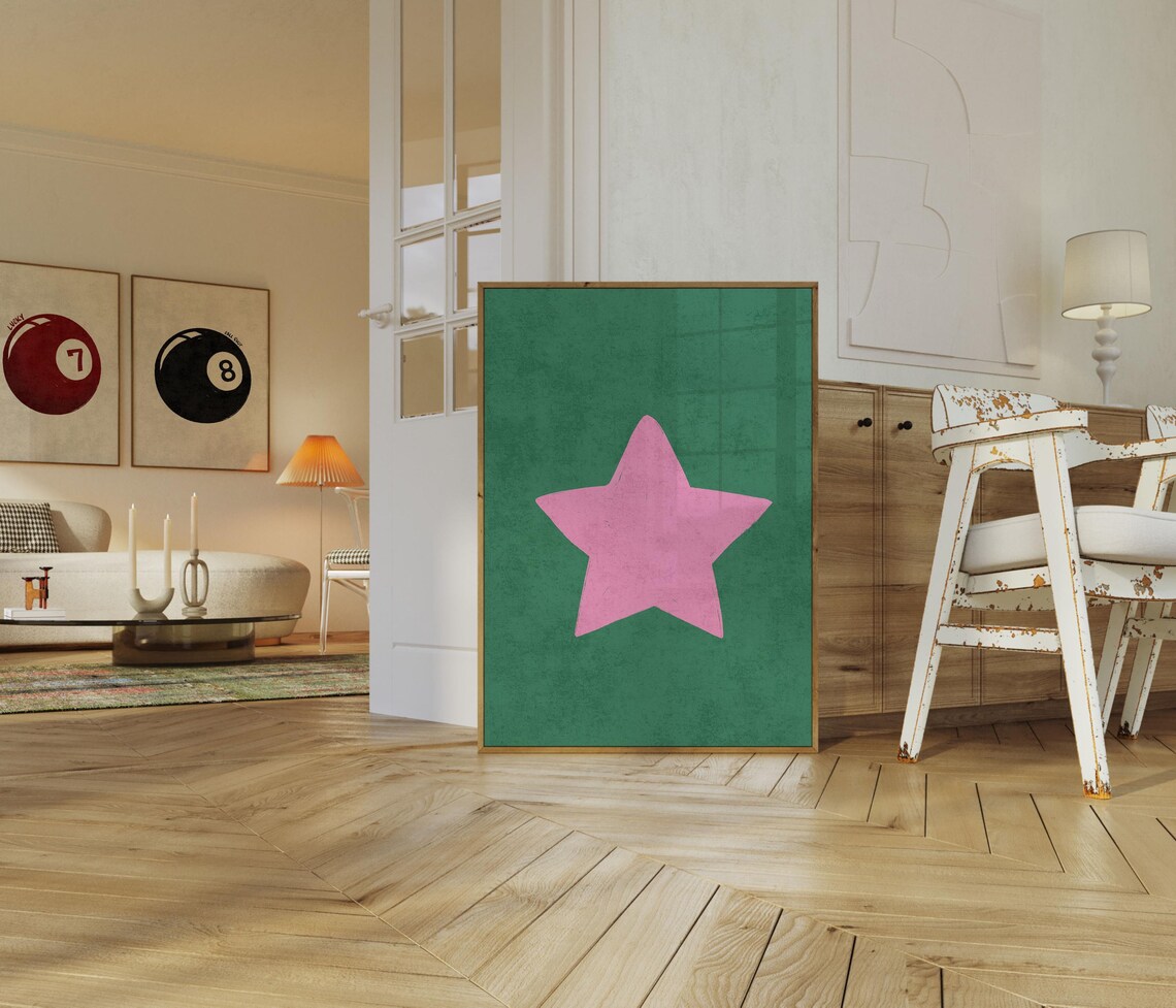 Retro Hand Drawn Star Art Print, Trendy Aesthetic Decor - Image 3