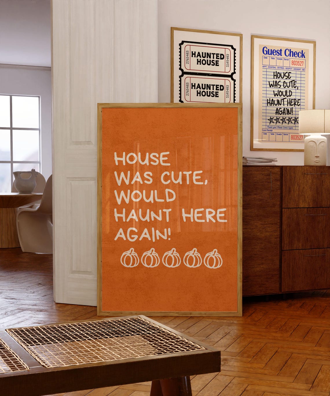 House Was Cute Would Haunt Here Again Halloween Poster in Orange - Image 4
