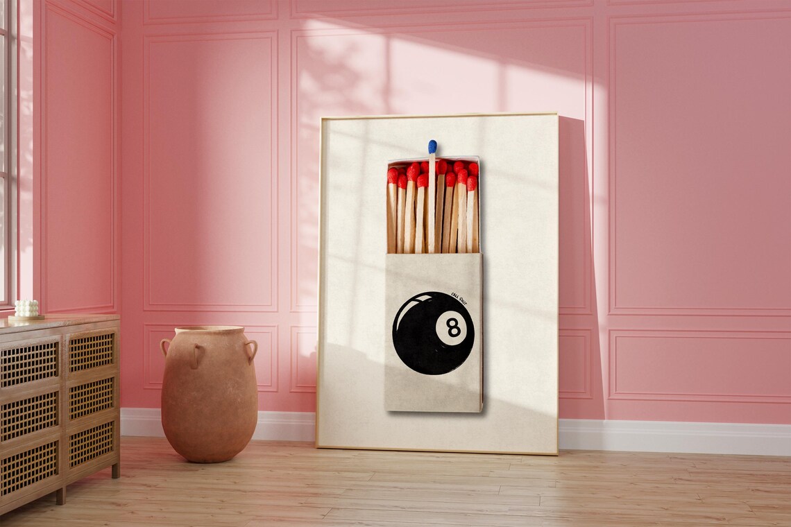 Retro Matchbox 8 Ball Poster, Vintage Wall Art