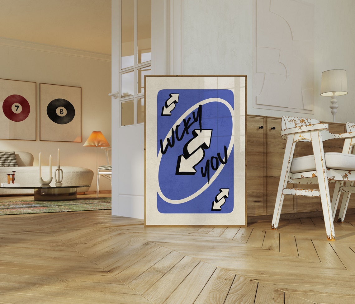 Lucky You Blue Reverse Playing Card Retro Pop Art Trendy Poster - Image 3