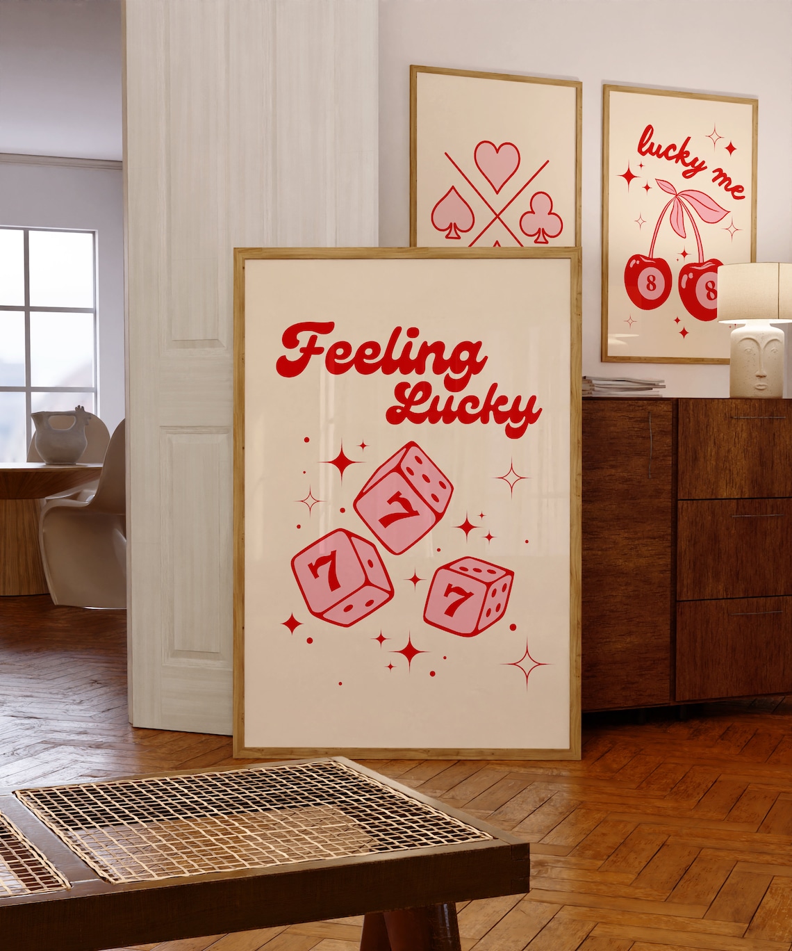 Feeling Lucky 777 Pink Wall Art, Aesthetic Poster