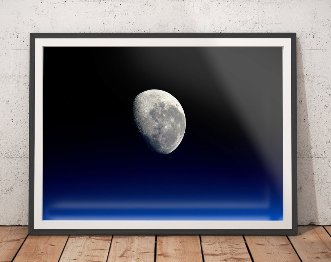 Crescent Moon Above Earth's Glowing Blue Horizon Space Photo Poster