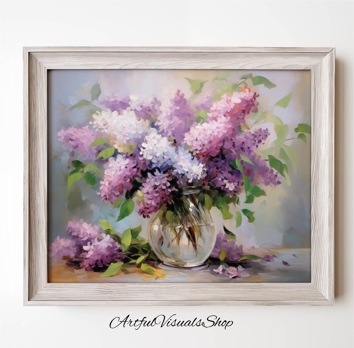 Lilac Bouquet Glass Vase Painterly Purple Floral Still Life Poster