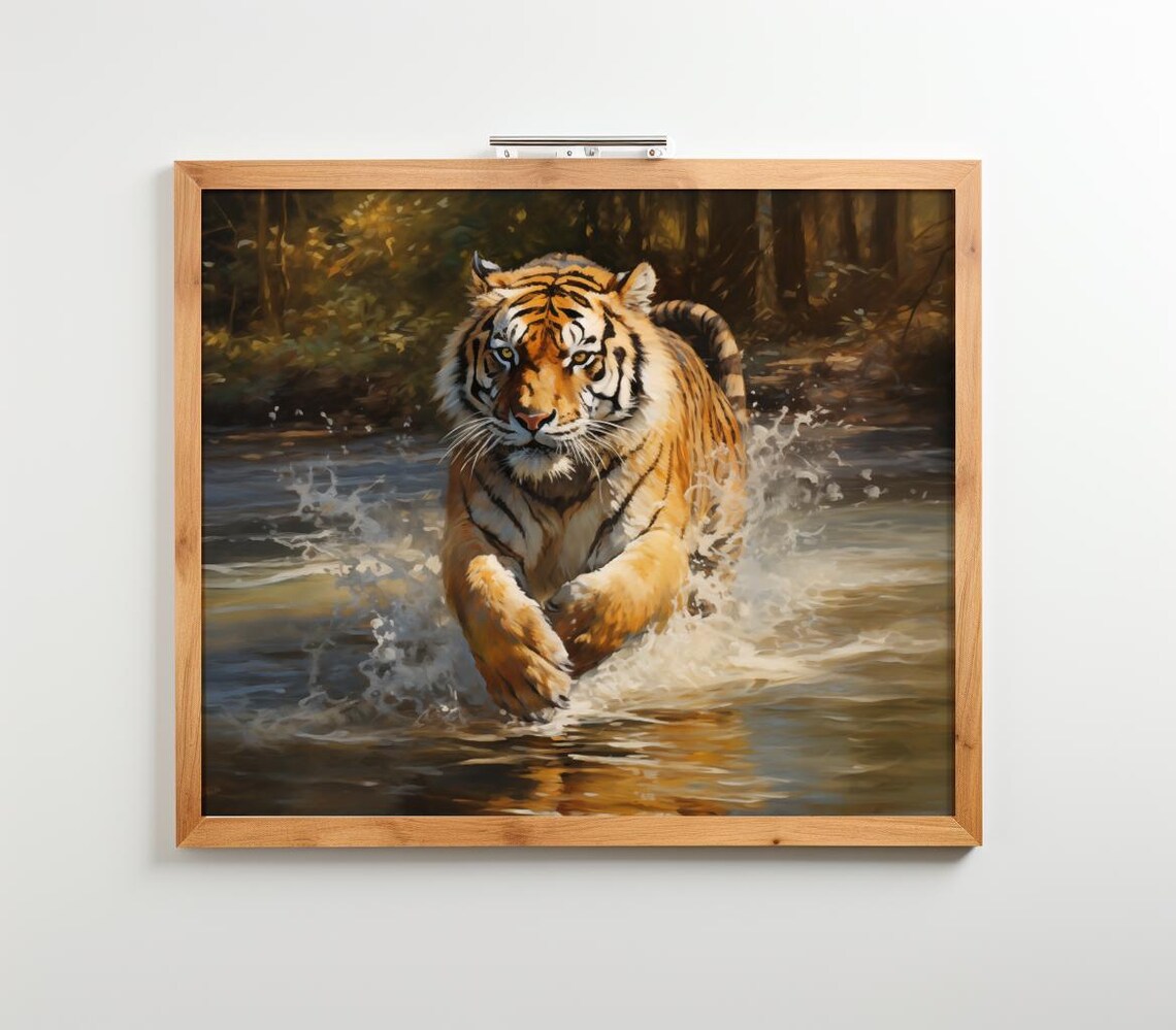 Tiger In Water Print Wildlife Jungle Animal Art