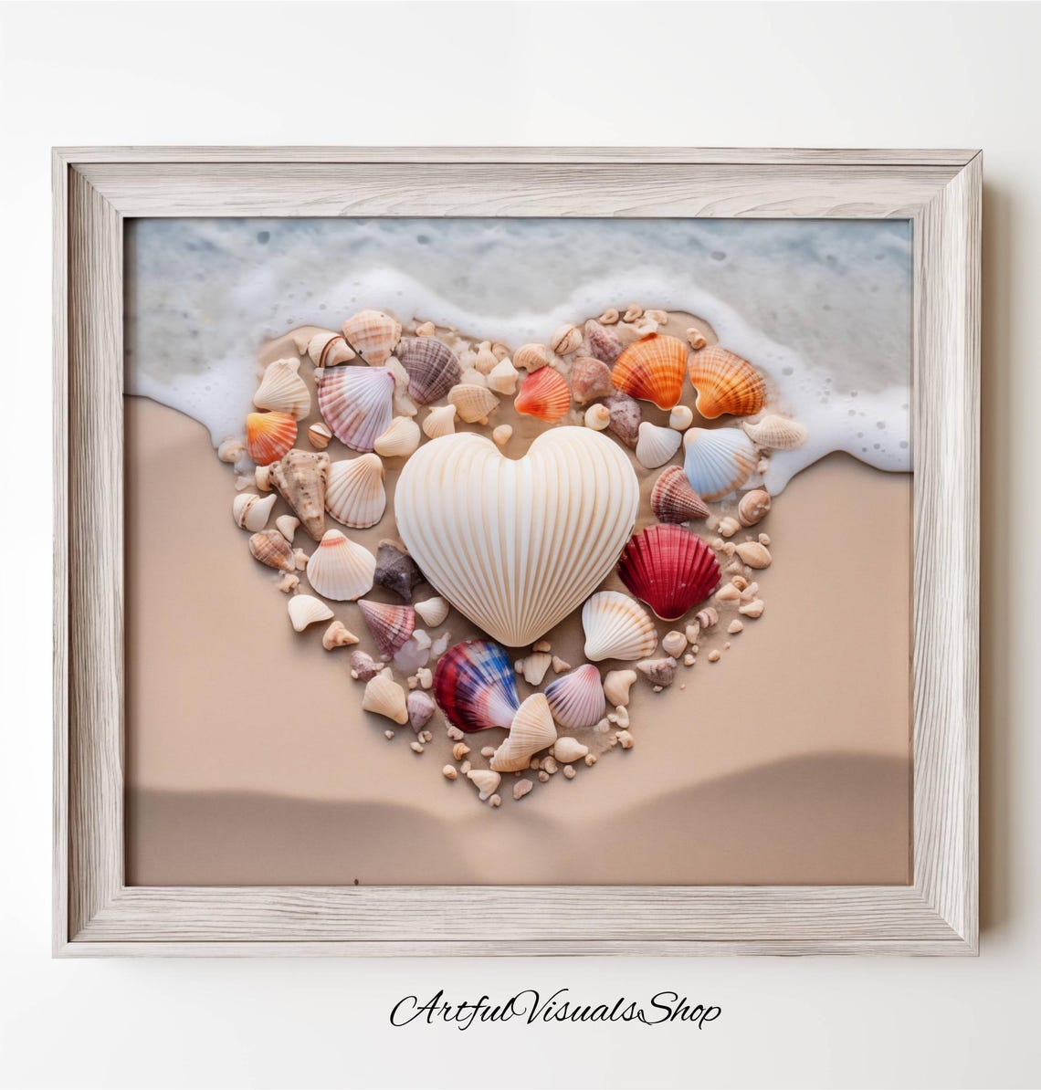 Seashell Heart Beach Sand Ocean Wave Romantic Coastal Poster