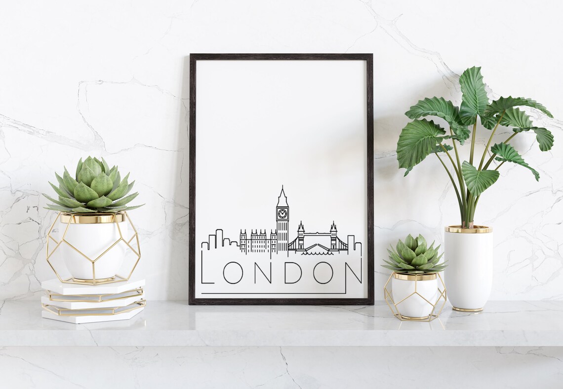 London Skyline Poster, Simple Black and White Print