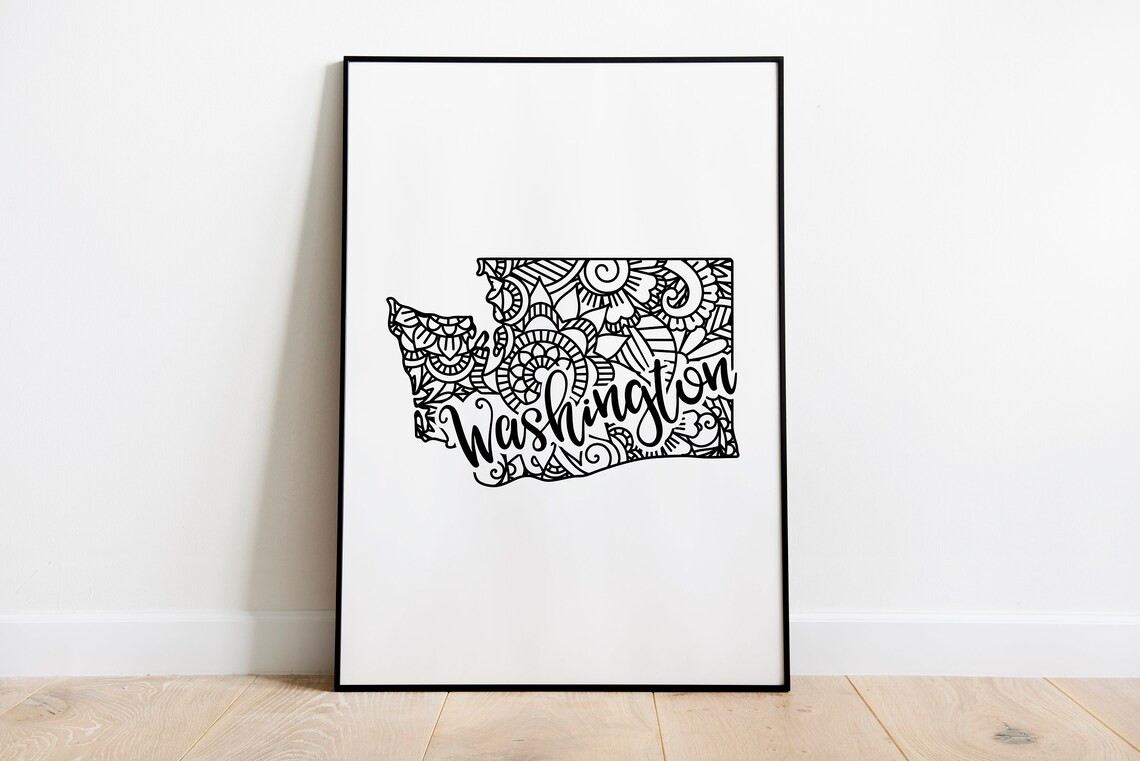 Washington Mandala State Outline Minimalist Black White Line Art Home Decor Poster - Image 2