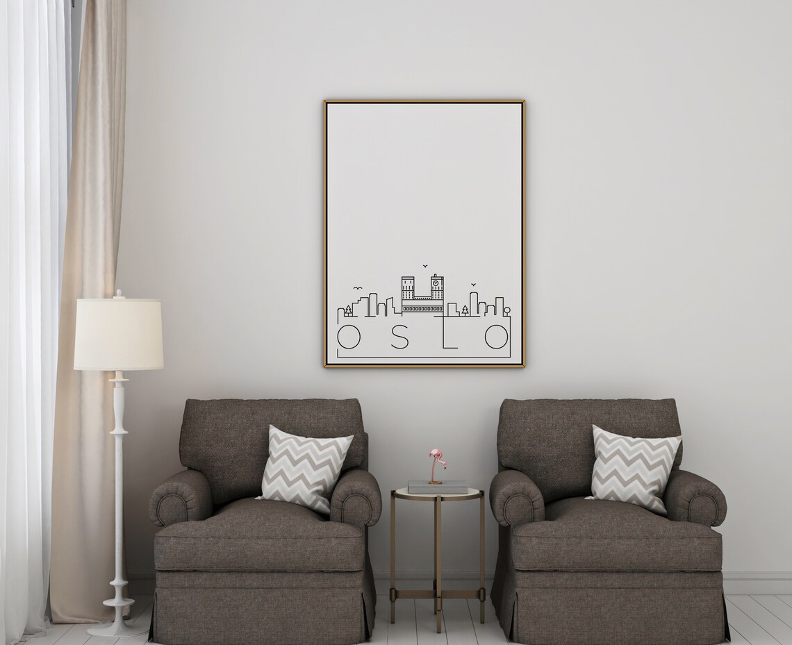 Oslo Skyline Black and White Travel Poster, Norway - Image 3
