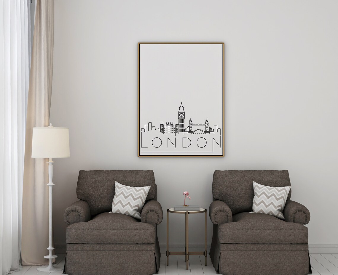 London Skyline Poster, Simple Black and White Print - Image 3