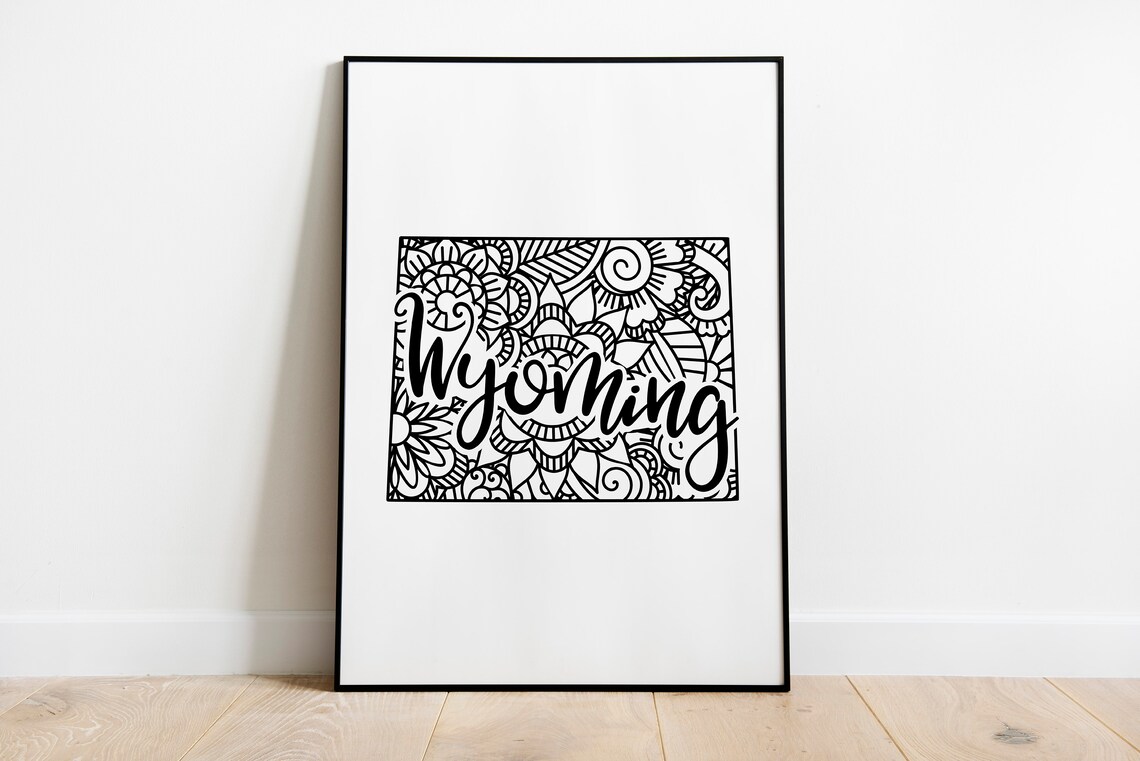 Wyoming Mandala State Outline Minimalist Black White Line Art Home Decor Poster - Image 2