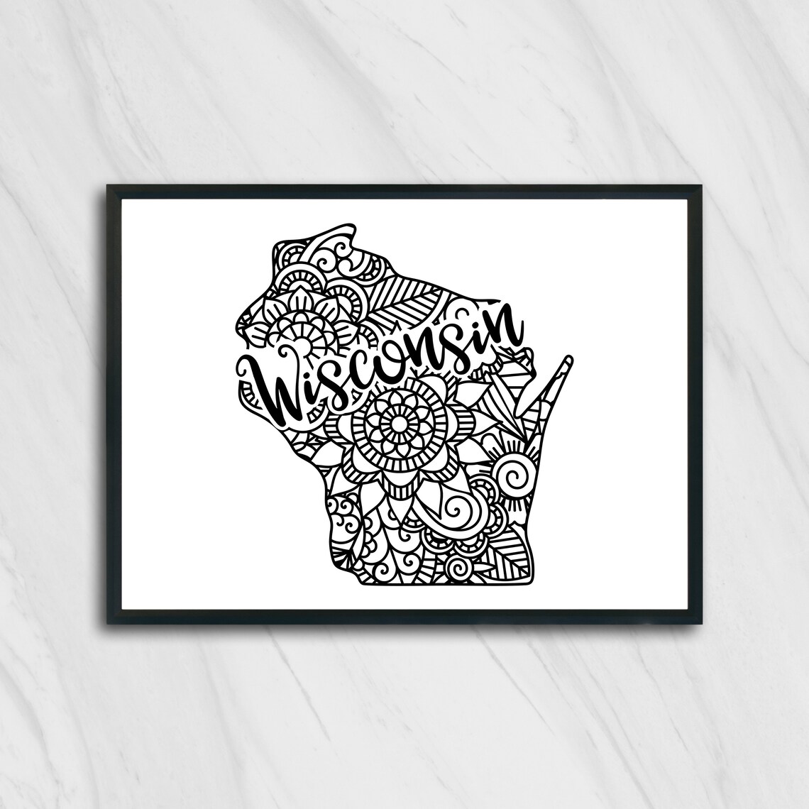 Wisconsin Mandala State Outline Minimalist Black White Line Art Home Decor Poster - Image 2