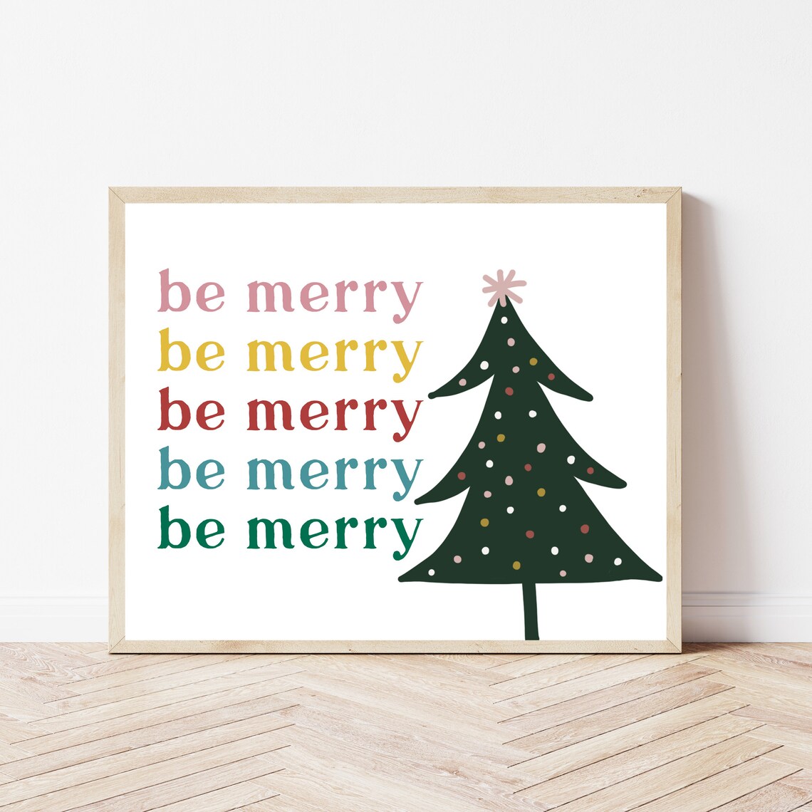 Be Merry Bright Colorful Retro Christmas Tree Holiday Fun Poster