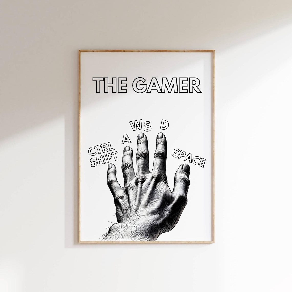 The Gamer Engraved Hand WASD Keyboard Art Gaming Room Poster