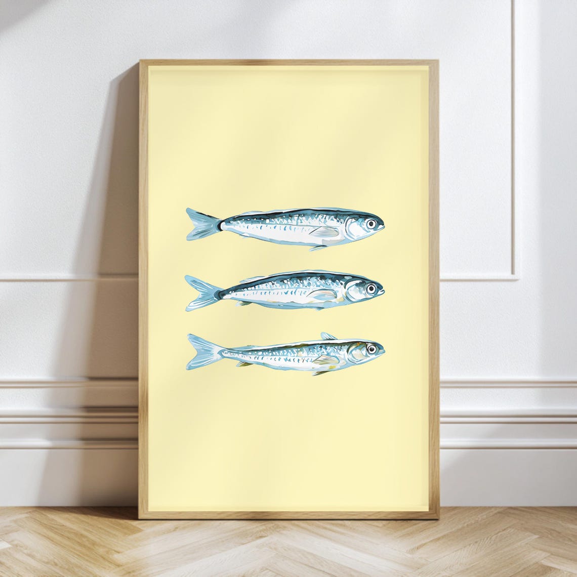 Retro Sardines Watercolor Butter Yellow Coastal Kitchen Poster
