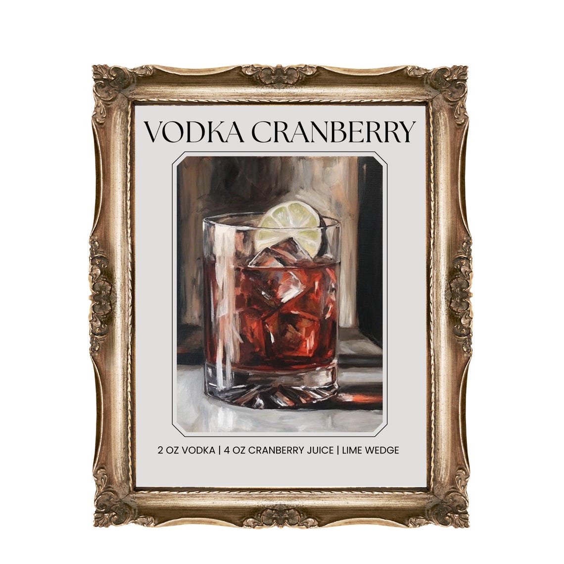 Vodka Cranberry Cocktail Recipe Vintage Bar Cart Kitchen Art Poster