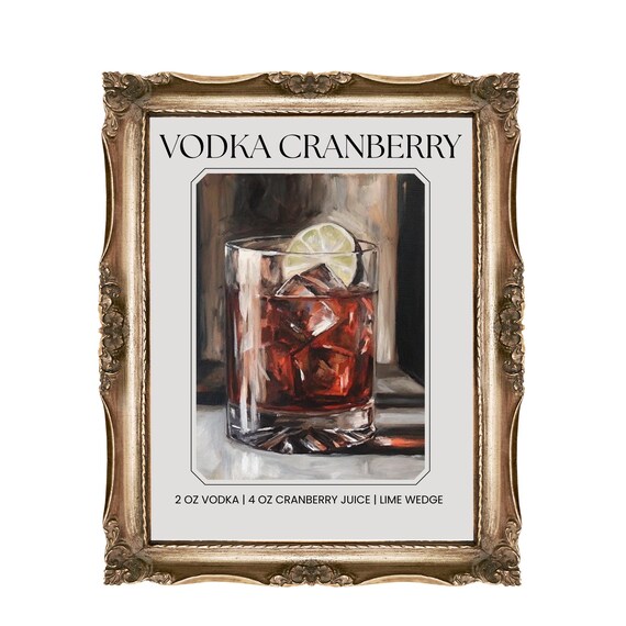Vodka Cranberry Cocktail Recipe Vintage Bar Cart Kitchen Art Poster