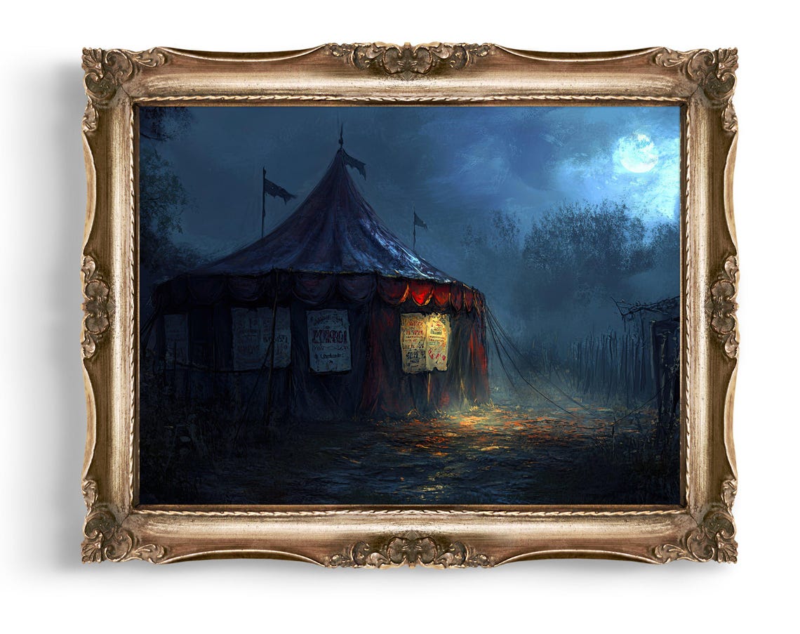 Creepy Carnival Art Eerie Circus Tent Print Vintage Style Wall Decor Dark Poster Haunted Fair Spooky
