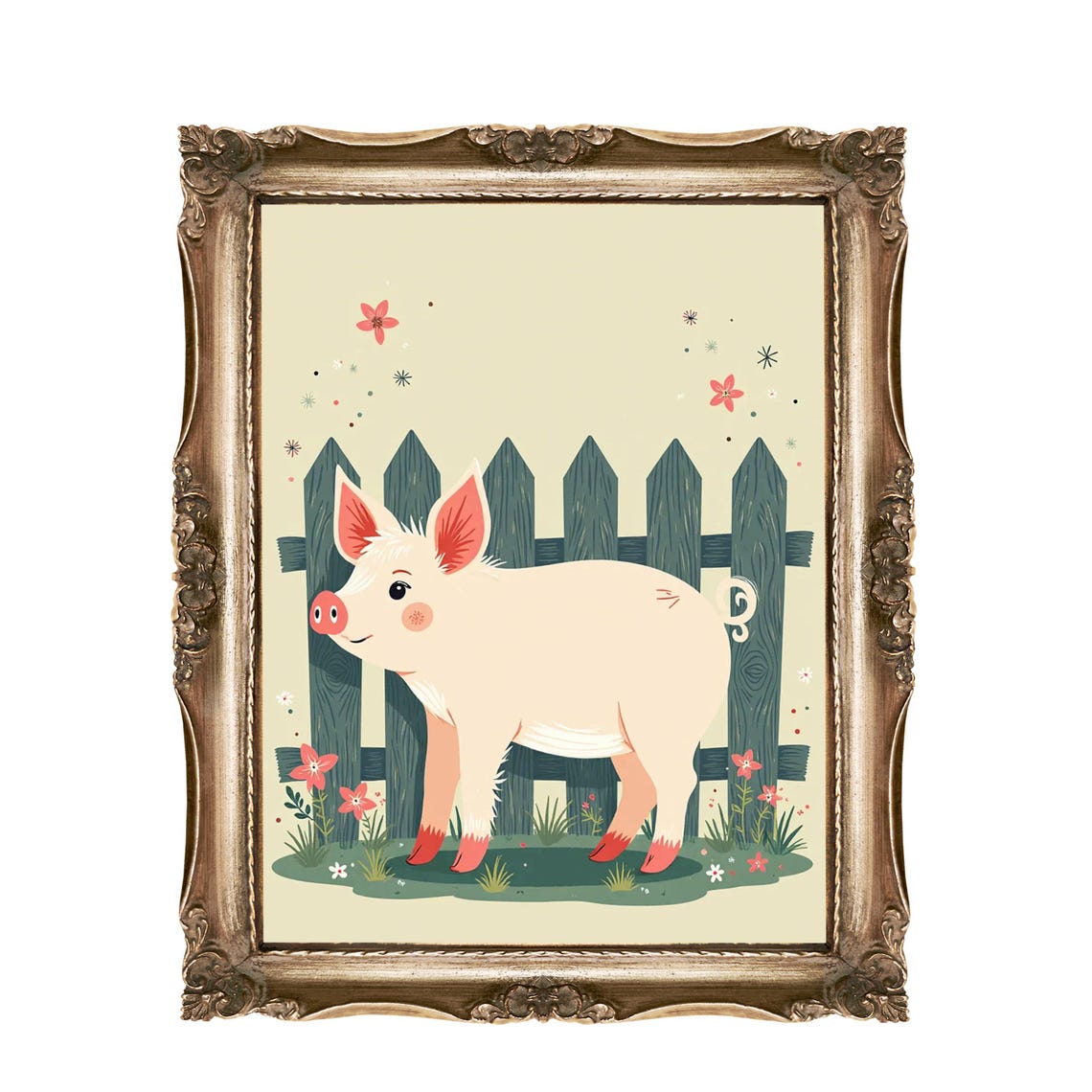 Cute Pig Wall Art Kids Room Decor Nursery Print Farm Animal Illustration Instant