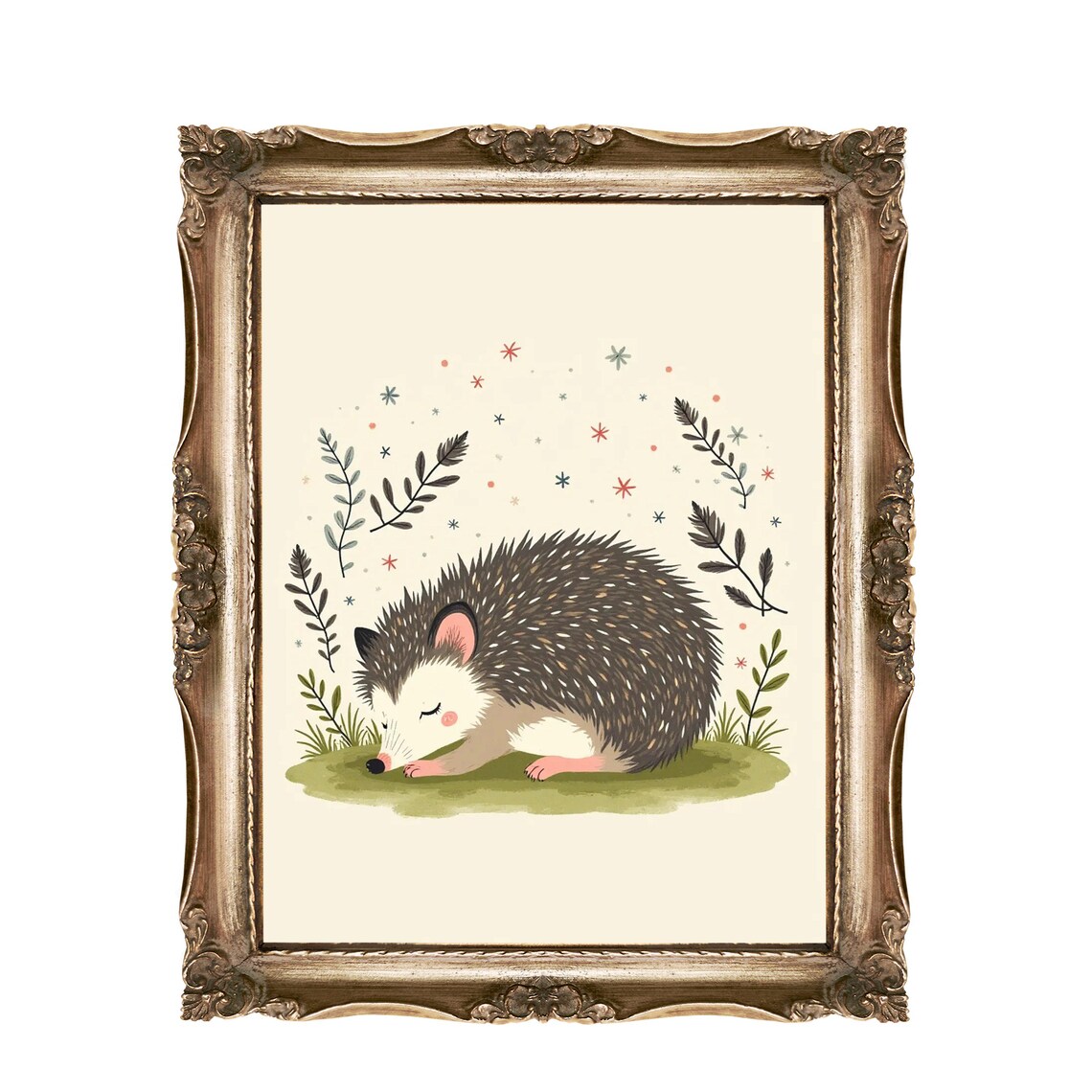 Sleeping Hedgehog Wall Art For Kids Nursery Decor Cute Animal Baby Room Instant Print