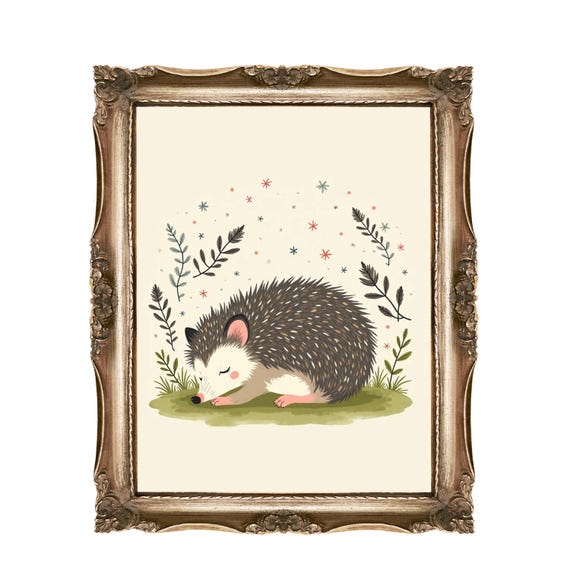 Sleeping Hedgehog Wall Art For Kids Nursery Decor Cute Animal Baby Room Instant Print