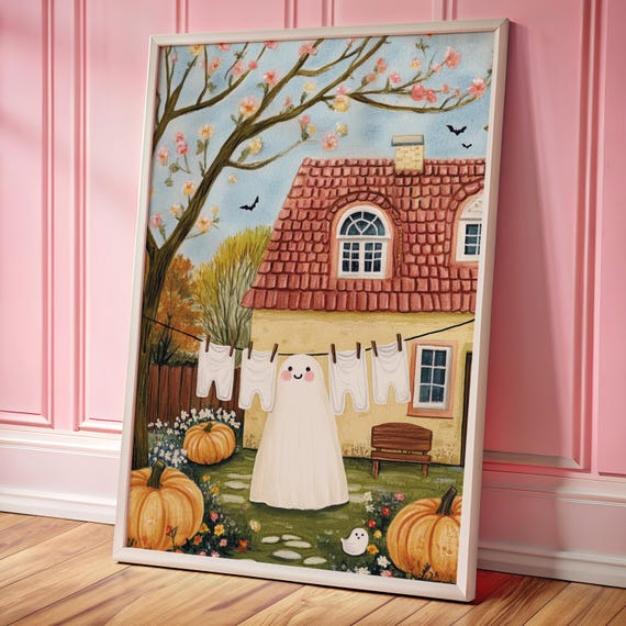 Cute Art Spooky Decor Print Hanging Clothes On Line Halloween Laundry Wall Shirt For Kids Rooms