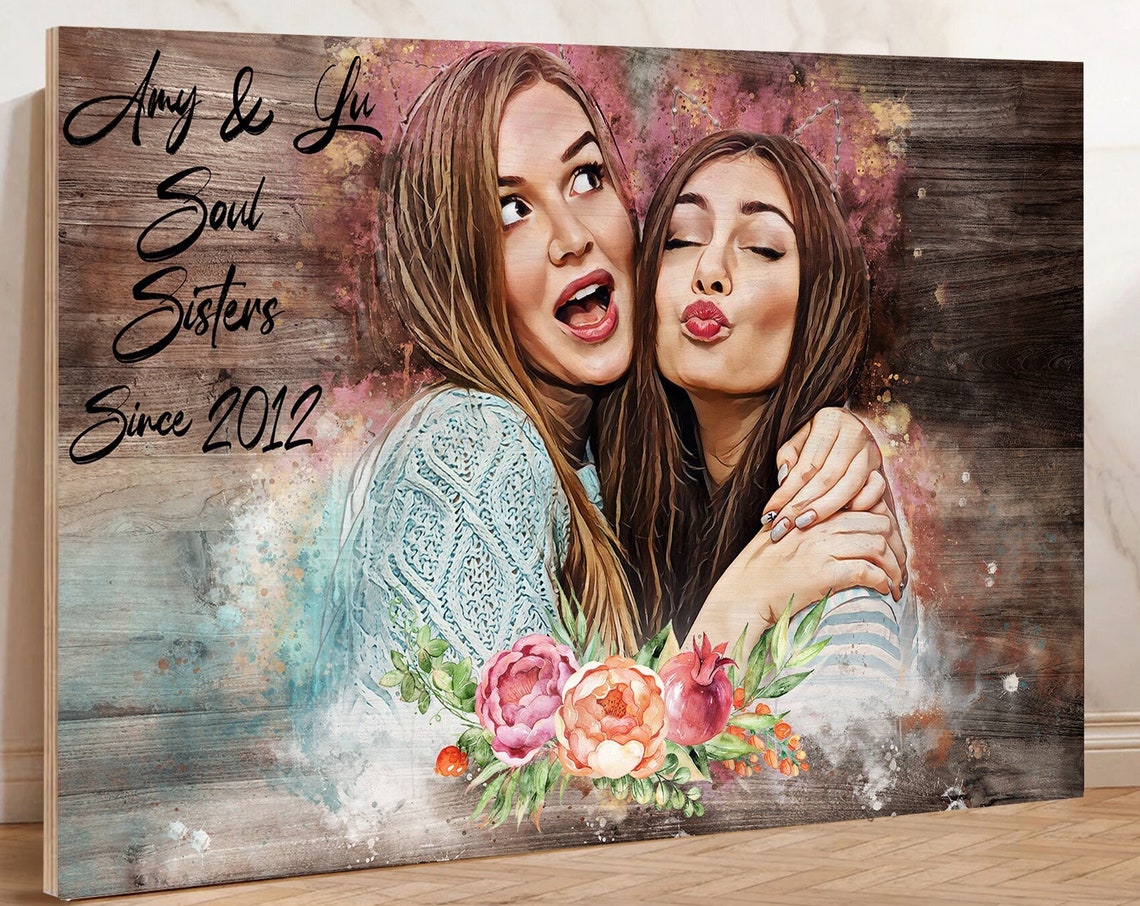 Best Friend Gift Friends Picture Wood Sign Custom Bestfriends Poster Best Friend Portrait Gift For Friends Best Friend Print Wall Art
