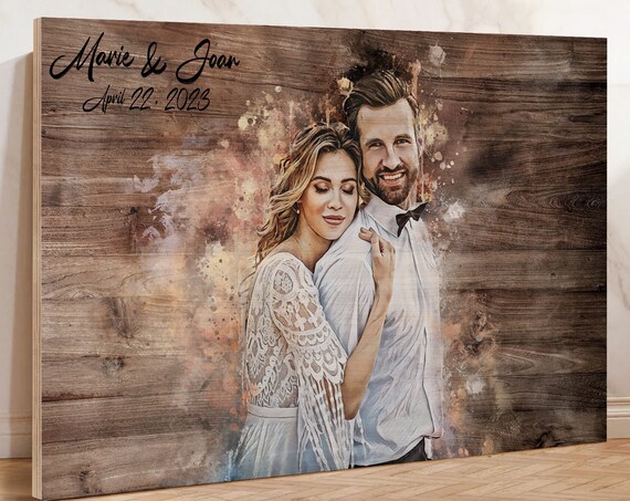 Marie and Joan Dark Stained Wood Couple Watercolor Portrait Poster