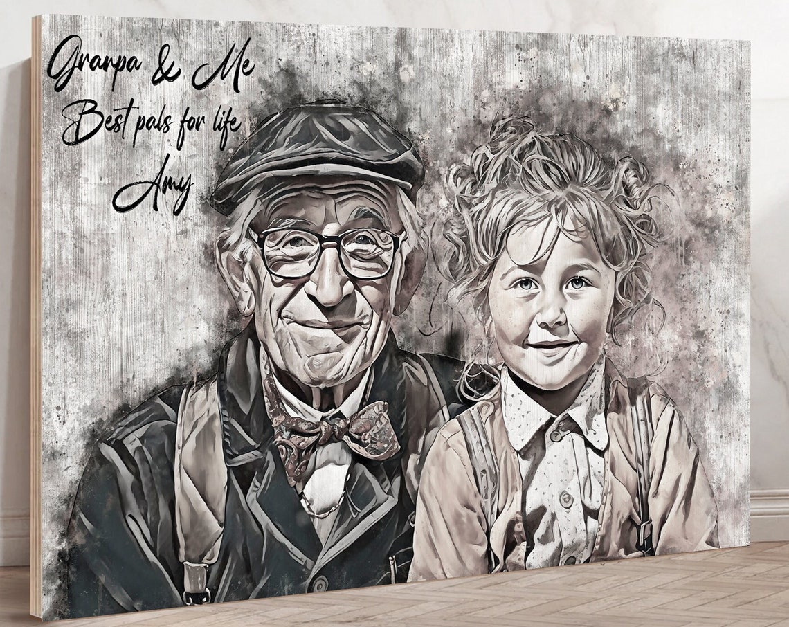 Custom Grandpa Portrait Gift Grandpa And Kid Wood Signs Portrait From Photo Christmas Gift For Grandpa Gift For Grandpa From Grandkids