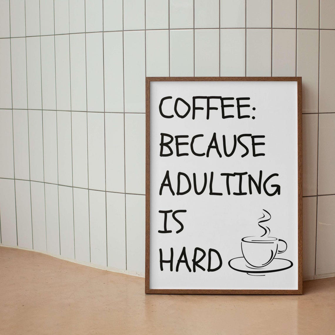 Coffee Because Adulting Is Hard Pink Funny Coffee Lover Poster - Image 2