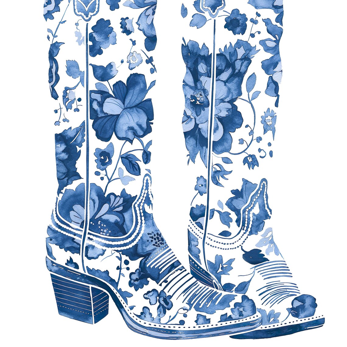 Blue Cowboy Boots Minimalist Western Art Print - Image 4