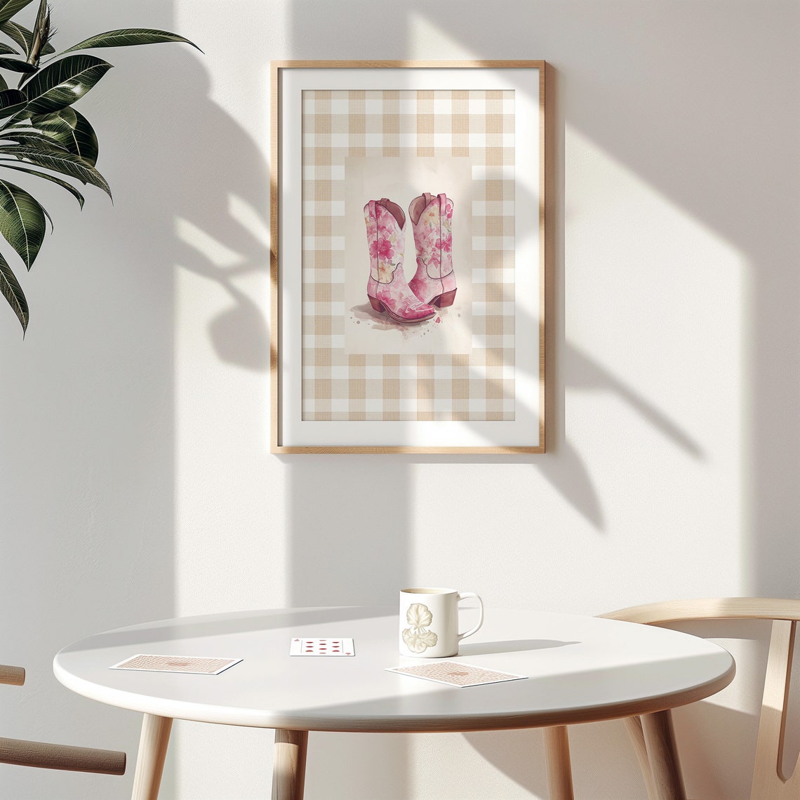 Pink Floral Cowboy Boots Gingham Western Cowgirl Decor Poster - Image 2