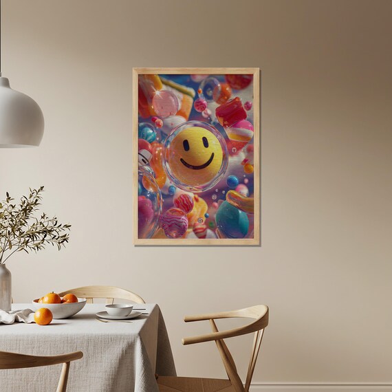 Big Grinning Smiley Face Candy Bubble 3D Colorful Pop Art Poster