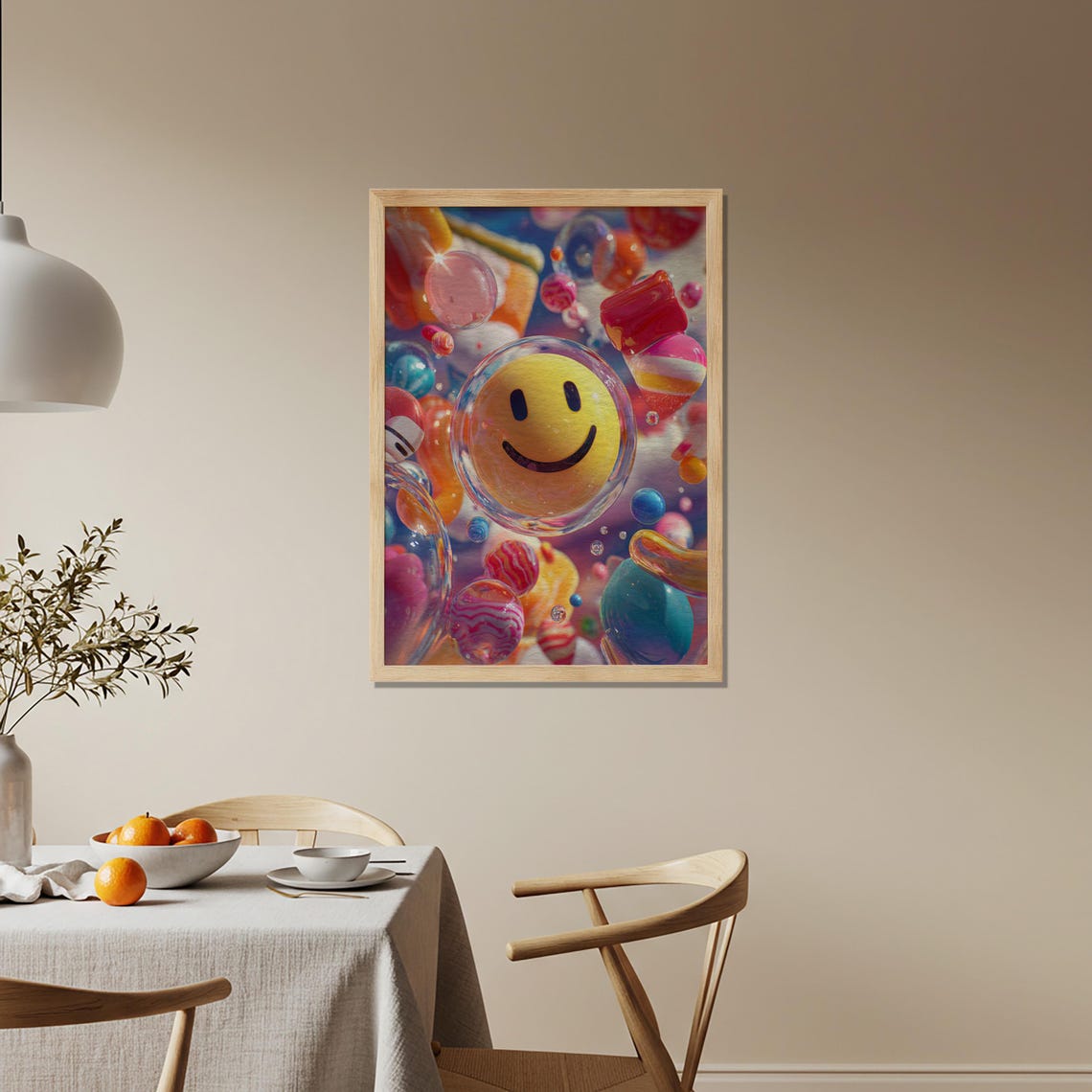 Big Grinning Smiley Face Candy Bubble 3D Colorful Pop Art Poster
