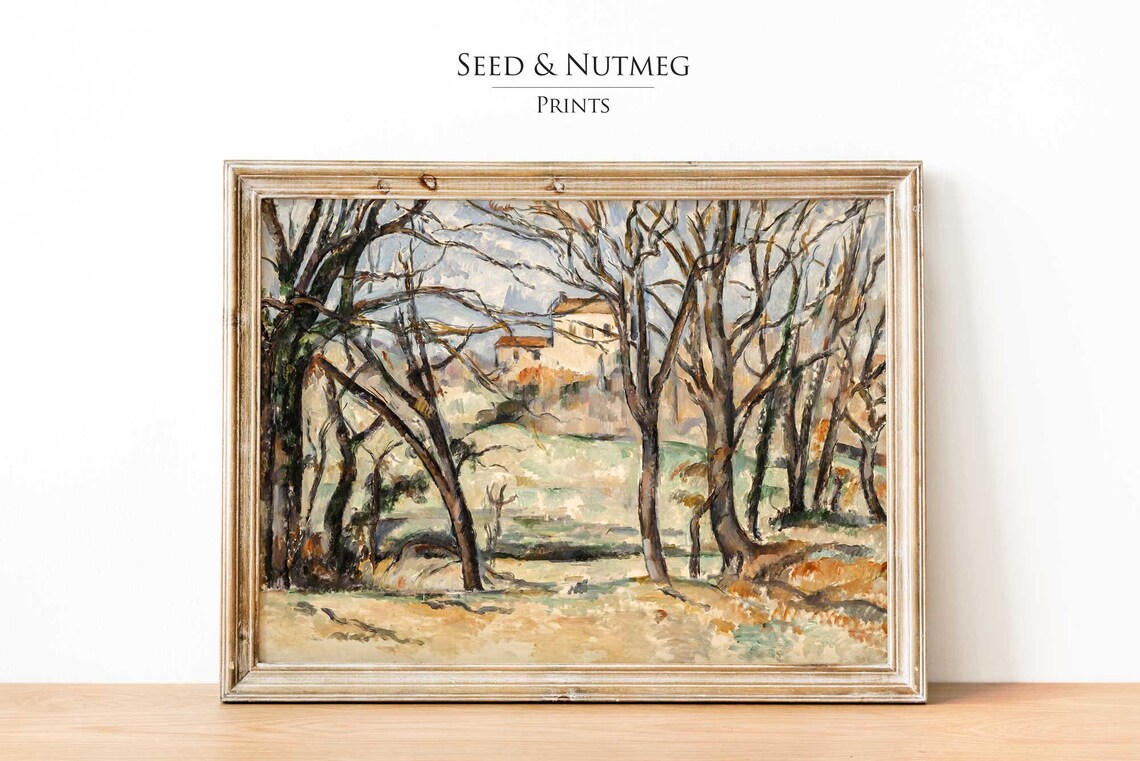Bare Winter Trees Country House Vintage Muted Landscape Poster