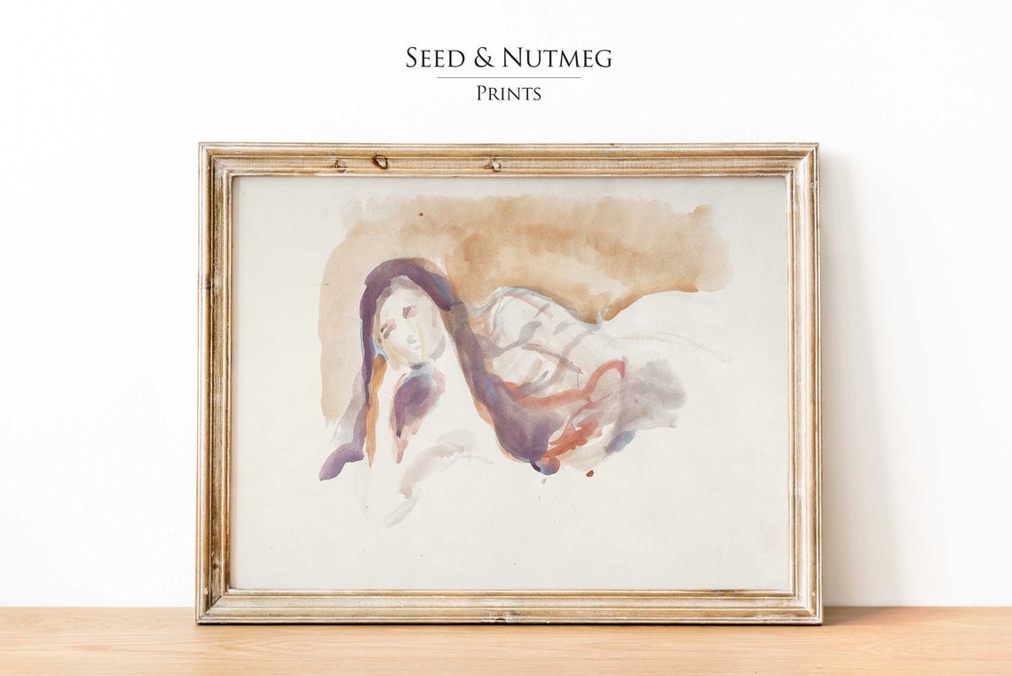 Reclined Woman Warm Tones Soft Watercolor Figure Study Art Print