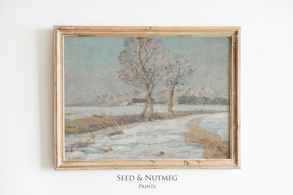 Snowy Winter Country Road Scene Vintage Landscape Painting Poster