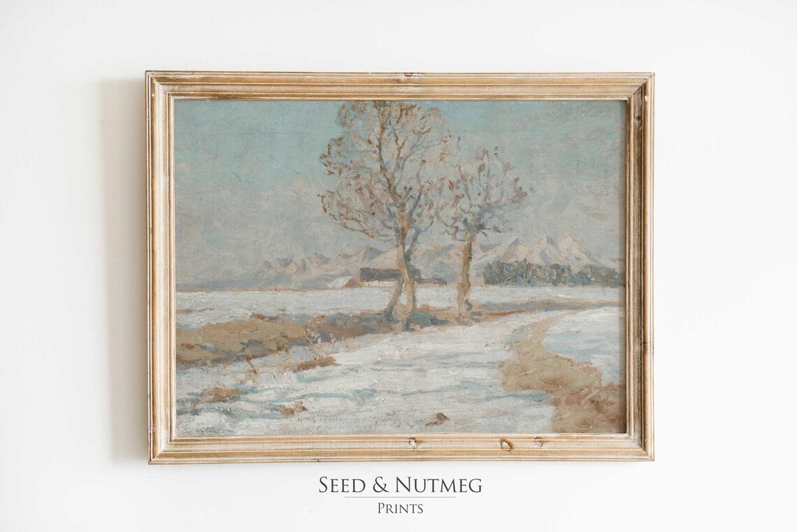 Snowy Winter Country Road Scene Vintage Landscape Painting Poster
