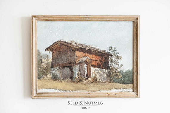 Country Watercolor Vintage Landscape Print Farmhouse Art 309