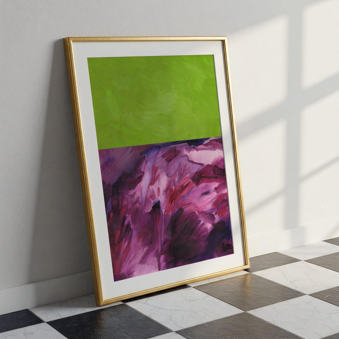 Lime Green and Magenta Two Tone Modern Abstract Painting Poster