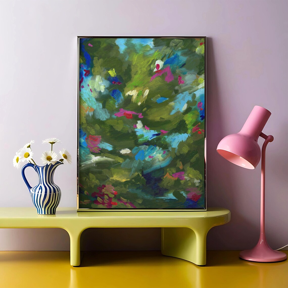 Green Blue Pink Impressionistic Garden Abstract Art Wall Poster