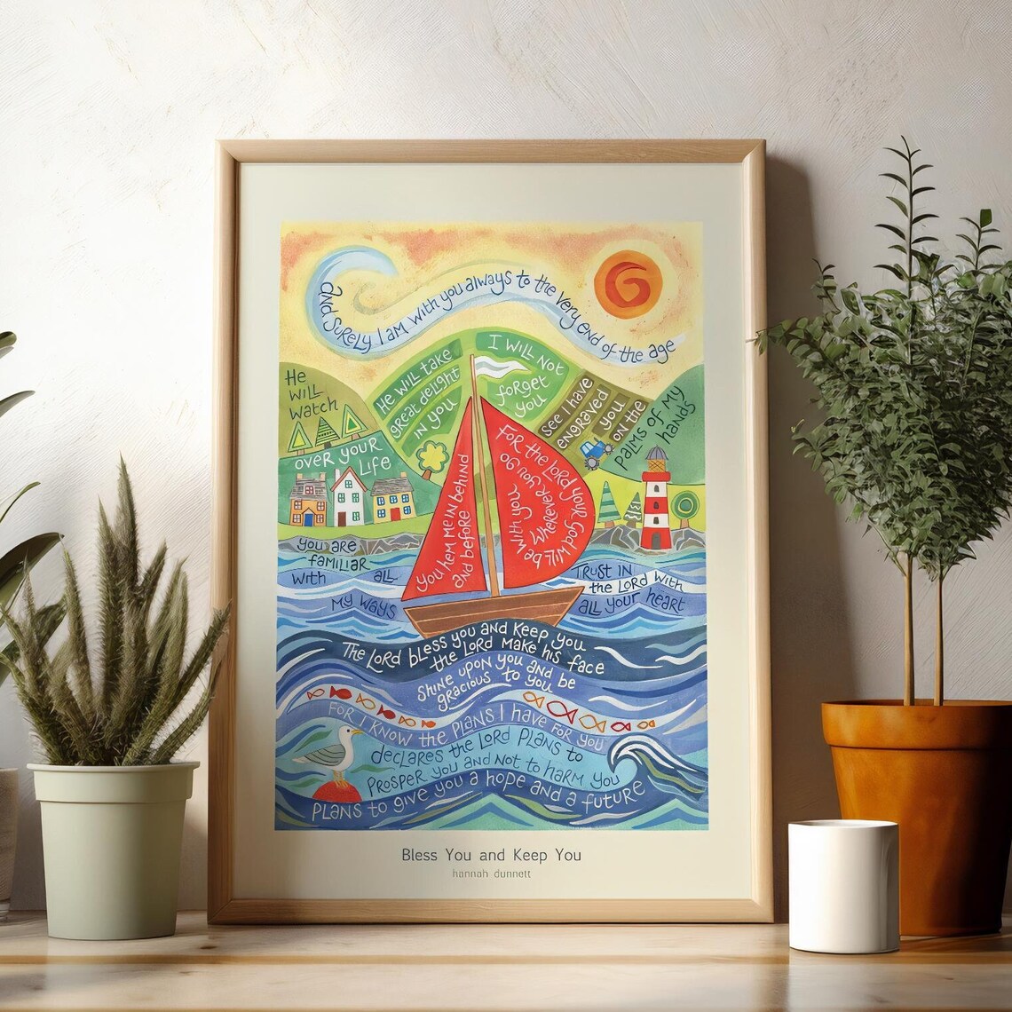 Bless You and Keep You Sailboat Folk Art Scripture Blessing Poster - Image 3