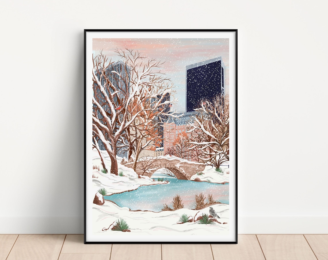 New York Central Park Winter Scene Art Print