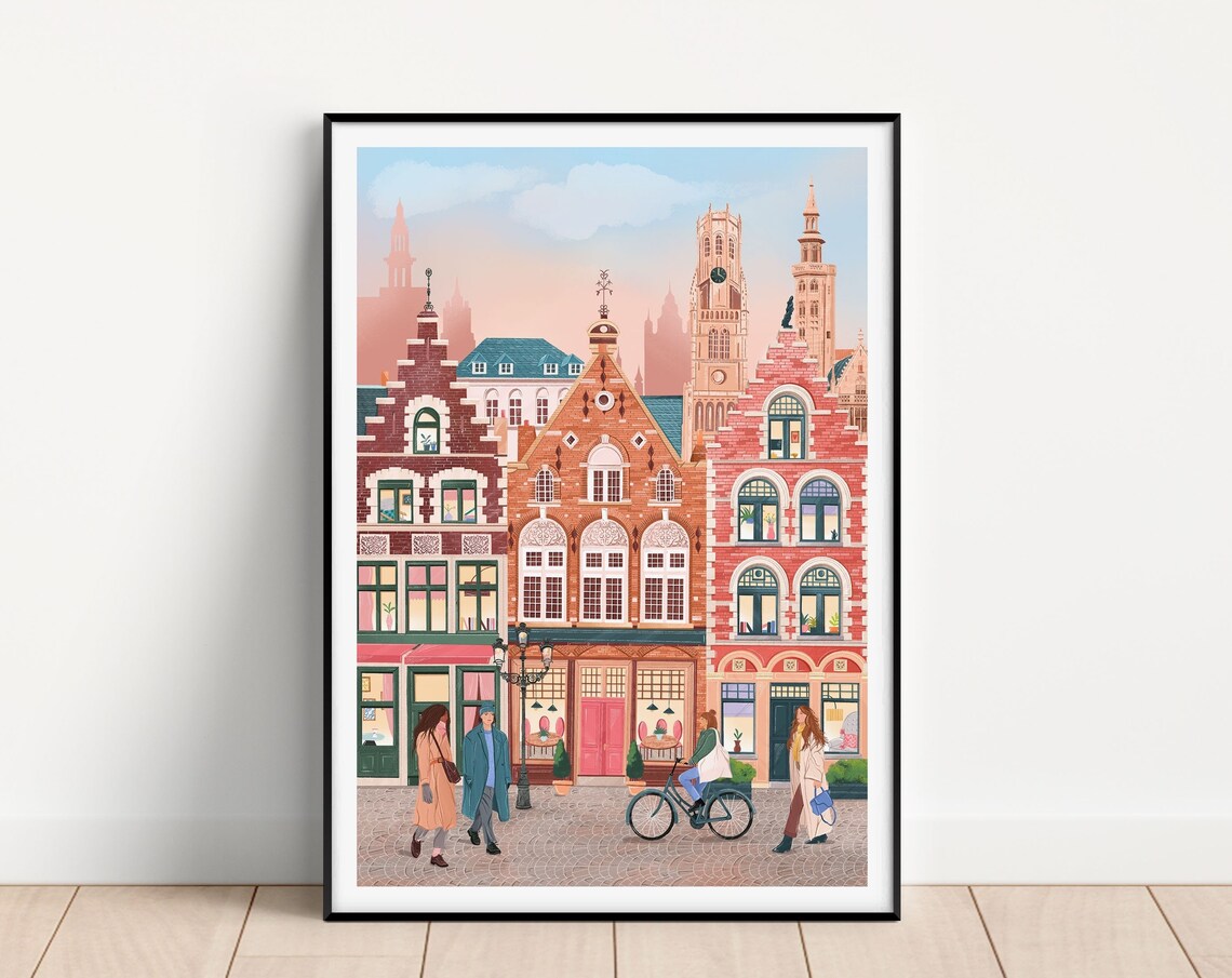Bruges Travel Poster, Belgium Market Square Art Print