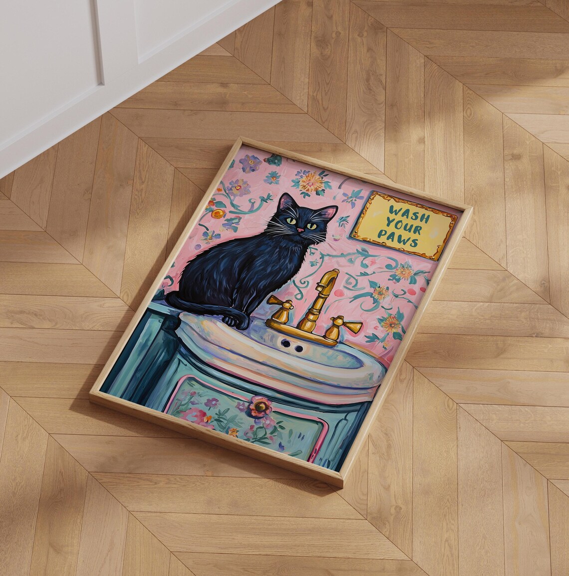 Wash Your Paws Funny Cat Bathroom Art Print - Image 6