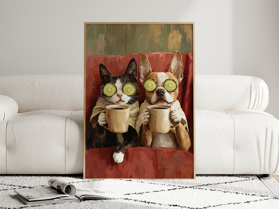 Cute Cat And Dog Funny Oil Painting Style - Image 4