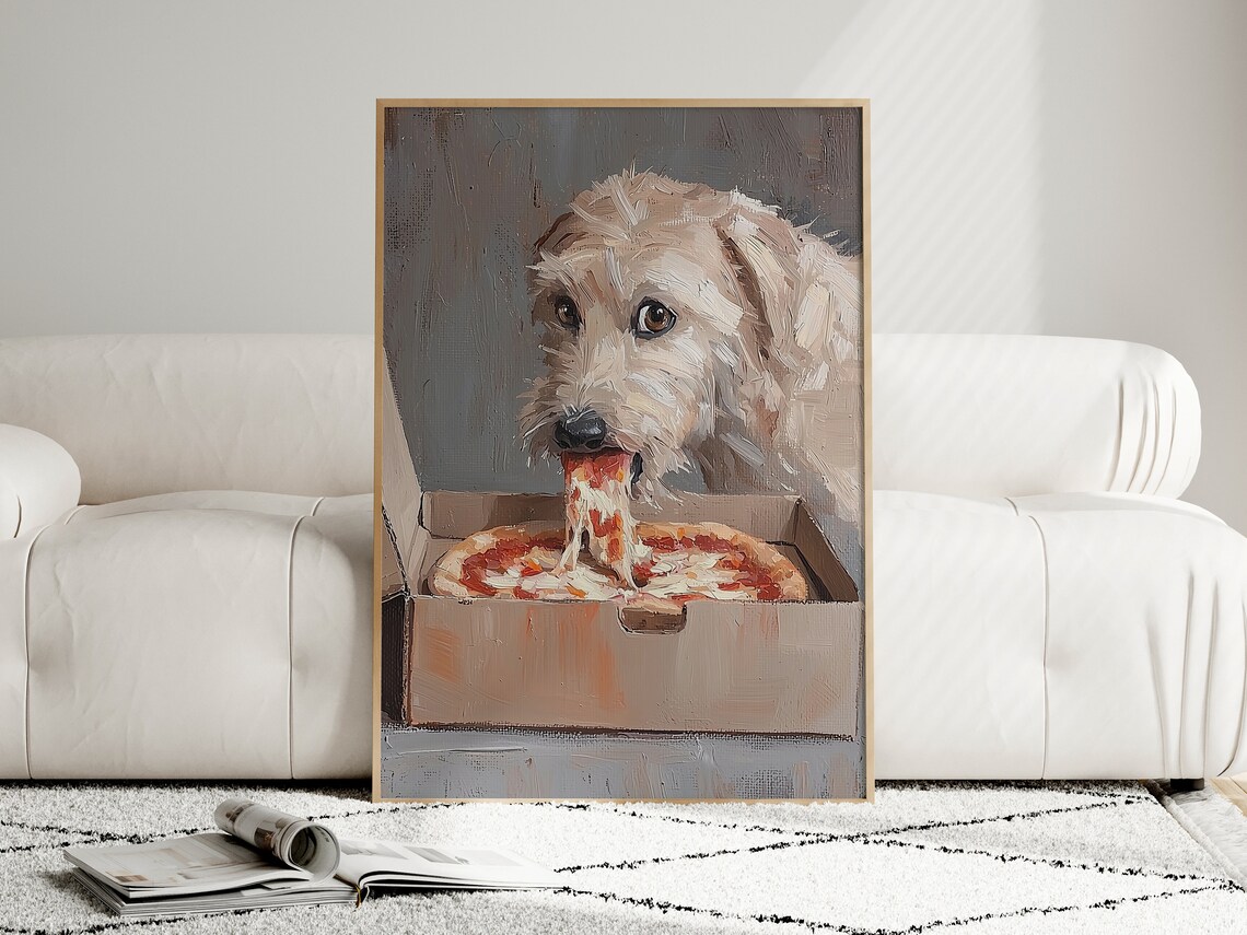 Cute Dog Eating Pizza, Funny Kitchen Art Print - Image 4