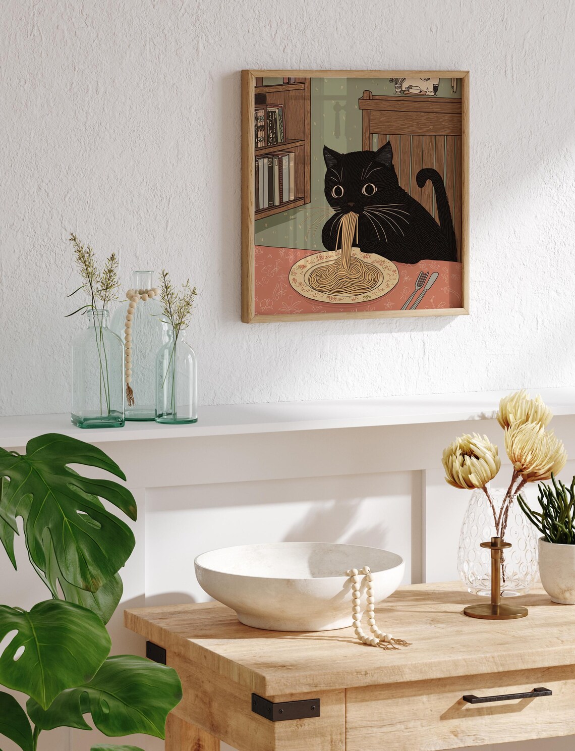 Cute Cat Eating Pasta, Kitchen Wall Art Poster - Image 5